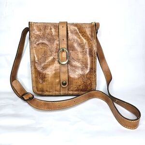 Patricia Nash Italian Leather Venezia Pouch Crossbody Strap Signature Map